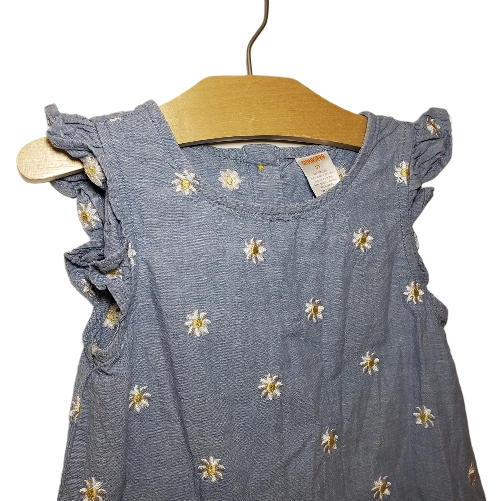 Gymboree Size 5 Girls Embroidered Daisy Chambray Shift Dress